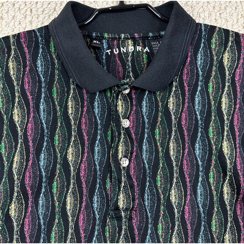 Vintage Tundra Polo Shirt Mens XL Multi Color Wavey Short Sleeve Coogi Style 90s
